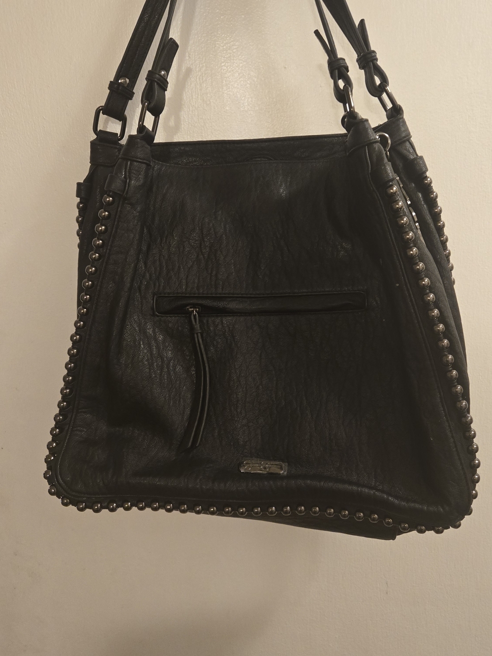 Jessica Simpson Black Stud-Trim Leather Shoulder Tote Bag